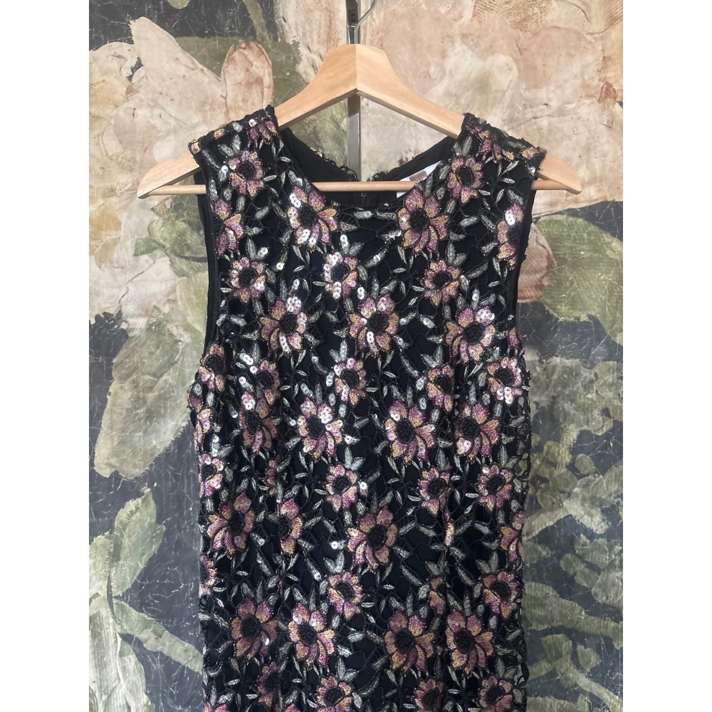 Prabal Gurung Floral Embroidered‎ Sequin Lace Sheath Dress Black Pink Midi - Picture 6 of 12